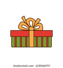 Gift box icon with bow isolated on white background. Vector illustration.