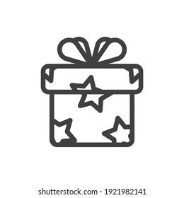 Gift box icon with bow. A simple image of a closed box. Star texture. Isolated vector on a pure white background.
