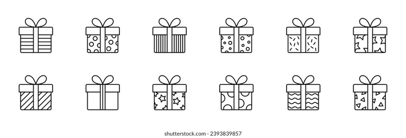 Gift box icon. Christmas present, surprise outline vector icons. Gift box, present icon set