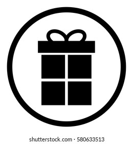 Gift box icon in circle on white background