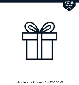 Gift box icon collection in outlined or line art style, editable stroke vector