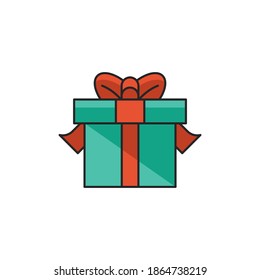 Gift box icon, color, line, outline vector sign, linear style pictogram isolated on white. Symbol, logo illustration.