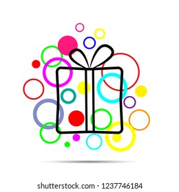 Gift box icon with colour circles . vector