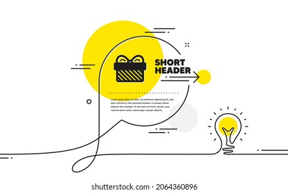 Gift box icon. Continuous line idea chat bubble banner. Christmas or New year present sign. Surprise symbol. Gift icon in chat message. Talk comment light bulb background. Vector
