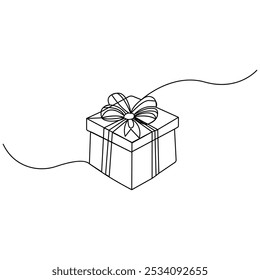 Gift box icon  continuous one line drawing  outline vector illustration 