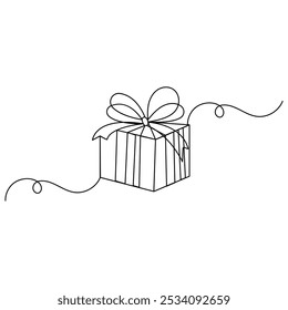 Gift box icon  continuous one line drawing  outline vector illustration 
