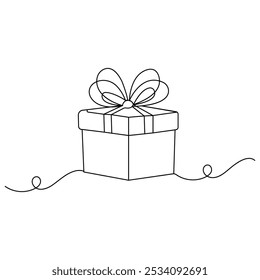 Gift box icon  continuous one line drawing  outline vector illustration 