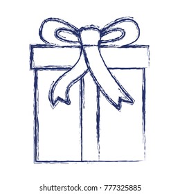 gift box icon with decorative ribbon in dark blue blurred silhouette
