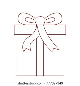 gift box icon with decorative ribbon in dark red contour