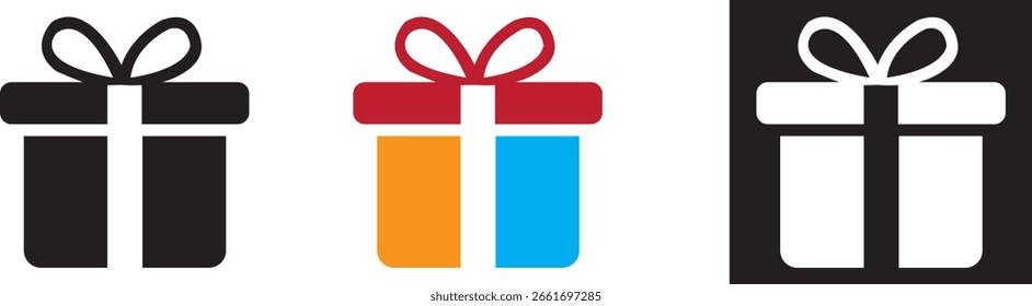 Geschenkbox-Symboldesign. Geschenkbox-Symbole im trendigen Flachstil. Bearbeitbarer Strich. EPS 10