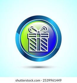 Gift box icon design illustration, Surprising gift box symbol, Glossy Round Button Design