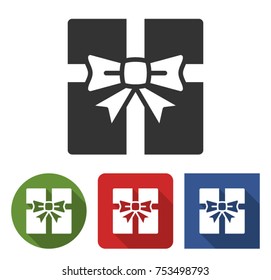 Gift box icon in different variants with long shadow