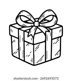 Ícone Caixa de Presente rabiscar desenho à mão. Símbolo clipart de desenho de linha de tópicos. Ilustração vetorial.