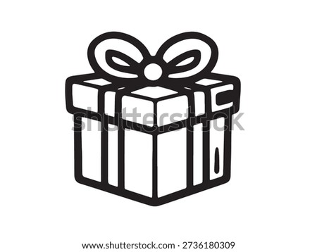 Gift box icon doodle: Hand drawn black and white present sketch