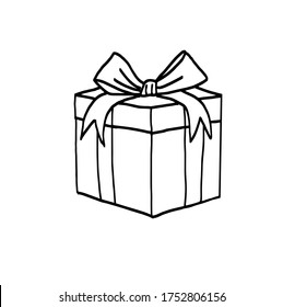 Gift box icon in doodle sketch lines. Prize birthday Christmas holiday. holiday presents. . Vector illustration on white background. For cards, posters, stickers  and professional design. 