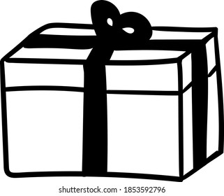 Gift box icon in doodle sketch style. Simple and Cute. Holiday Christmas birthday party present surprise