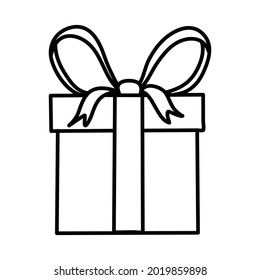 Gift box icon in doodle sketch lines. Holiday Christmas birthday party present surprise