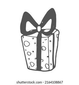 Gift box icon in doodle sketch lines. Holiday Christmas birthday party present surprise