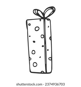 Gift box icon in doodle sketch lines. Holiday Christmas birthday party present surprise