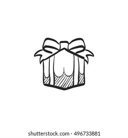 Gift box icon in doodle sketch lines. Prize birthday Christmas holiday