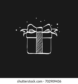 Gift box icon in doodle sketch lines. Holiday Christmas birthday party present surprise