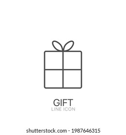 Icono de la caja de regalo. Paquete festivo, envolvimiento con arco, dibujo del contorno vectorial de cinta. Icono de vector de contorno. Signo de línea. Trazo editable