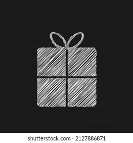 Gift box icon. Festive package, wrapping with bow, ribbon vector contour drawing