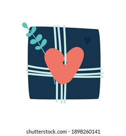 Gift box icon in flat cartoon style - for event, birthday, wedding, Valentines day.