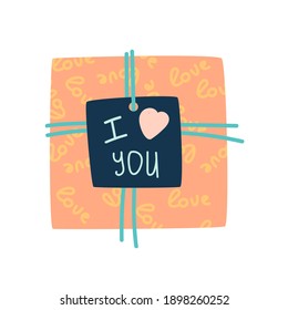 Gift box icon in flat cartoon style - for event, birthday, wedding, Valentines day.