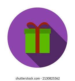 Icono de la caja de regalo. Diseño De Esténcil De Círculo Plano Con Sombra Larga. Ilustración vectorial.