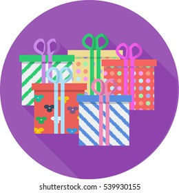 Gift box icon, flat design. Vector illustration, clip art; New year, Christmas birthday