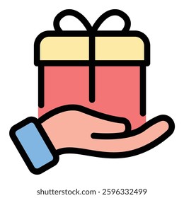 Gift box icon in flat line style representing celebration surprise and presents ideal for holidays birthdays and special occasions concepts.