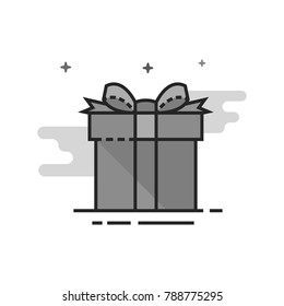Gift box icon in flat outlined grayscale style. Vector illustration.