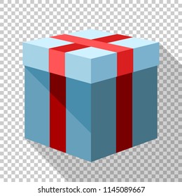 Gift box icon in flat style with long shadow on transparent background
