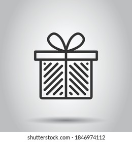 Gift box icon in flat style. Present package vector illustration on white isolated background. Surprise business concept.