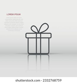 Gift box icon in flat style. Present package vector illustration on white isolated background. Surprise business concept.
