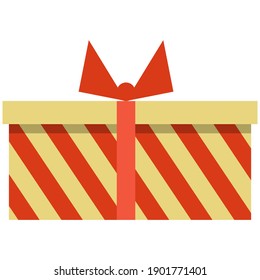 Gift box icon, flat vector illustration isolated on white background. Cardboard packaging box with ribbon and bow for birthday present. Christmas and New Year holidays symbol, decoration.