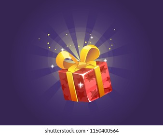 Gift Box Icon For A Game Interfaces. Funny Cartoon Gift Box. Reward Vector Icon. Getting Rewards In A Game. GUI Set Elements For Mobile, Video Or Web Games.