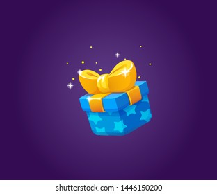 Gift Box Icon for a game interfaces. Funny cartoon gift box. Reward Vector icon. Getting rewards in a game. GUI set elements for mobile, video or web games. Final Prize