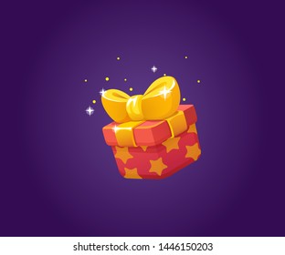 Gift Box Icon For A Game Interfaces. Funny Cartoon Gift Box. Reward Vector Icon. Getting Rewards In A Game. GUI Set Elements For Mobile, Video Or Web Games. Final Prize