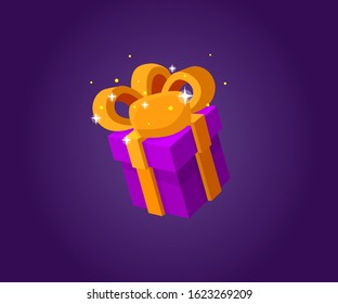 Gift Box Icon for a game interfaces. Funny cartoon gift box. Reward Vector icon. Getting rewards in a game. GUI set elements for mobile, video or web games.