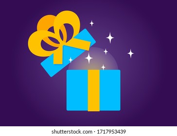 Gift Box Icon for a game interfaces. Funny cartoon gift box. Reward Vector icon. Getting rewards in a game. GUI set elements for mobile, video or web games.