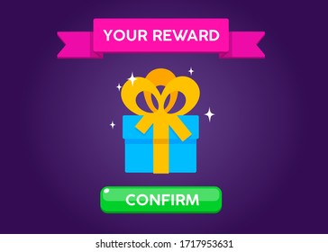 Gift Box Icon for a game interfaces. Funny cartoon gift box. Reward Vector icon. Getting rewards in a game. GUI set elements for mobile, video or web games.