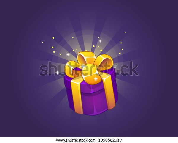 Gift Box Icon for a game\
interfaces.\
Funny cartoon gift box. Reward  Vector icon. Getting\
rewards in a game. GUI set elements for mobile, video or web\
games.\
