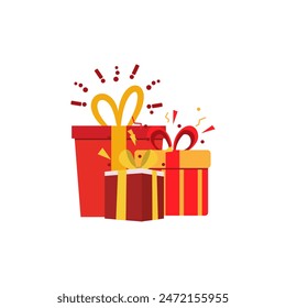 Gift box icon. Gifts and presents for holiday celebration and special sales offer. birthday celebration, special give away pack Isolated birthday or anniversary box with wrapping paper and ribbon bow.