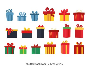 Icono de caja de regalo. Regalos y regalos para la celebración de vacaciones y oferta especial de ventas. celebración de cumpleaños, paquete especial de regalo, caja de aniversario con papel de regalo y lazo de cinta. aislado en blanco.