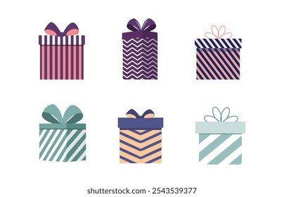 Gift box icon. Gifts and presents for holiday celebration and special sales offer. birthday celebration, special give away pack Isolated birthday or anniversary box with wrapping paper and ribbon bow.