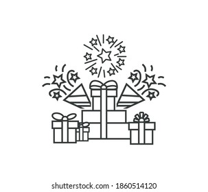 gift box icon. Gift giving and receiving, holiday, birthday, celebration and christmas concept. Isolated on white background plain.