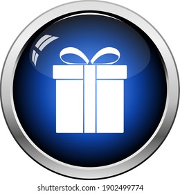 Gift Box Icon. Glossy Button Design. Vector Illustration.