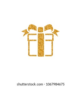 Gift box icon in gold glitter texture. Sparkle luxury style vector illustration.